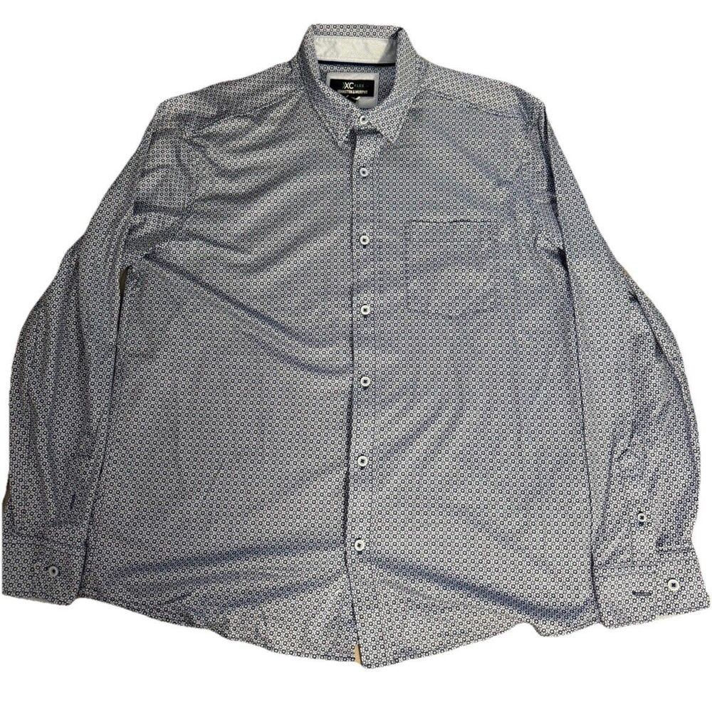 Johnston & Murphy XC Flex Shirt Mens Large Blue Geometric Button Down Cotton LS